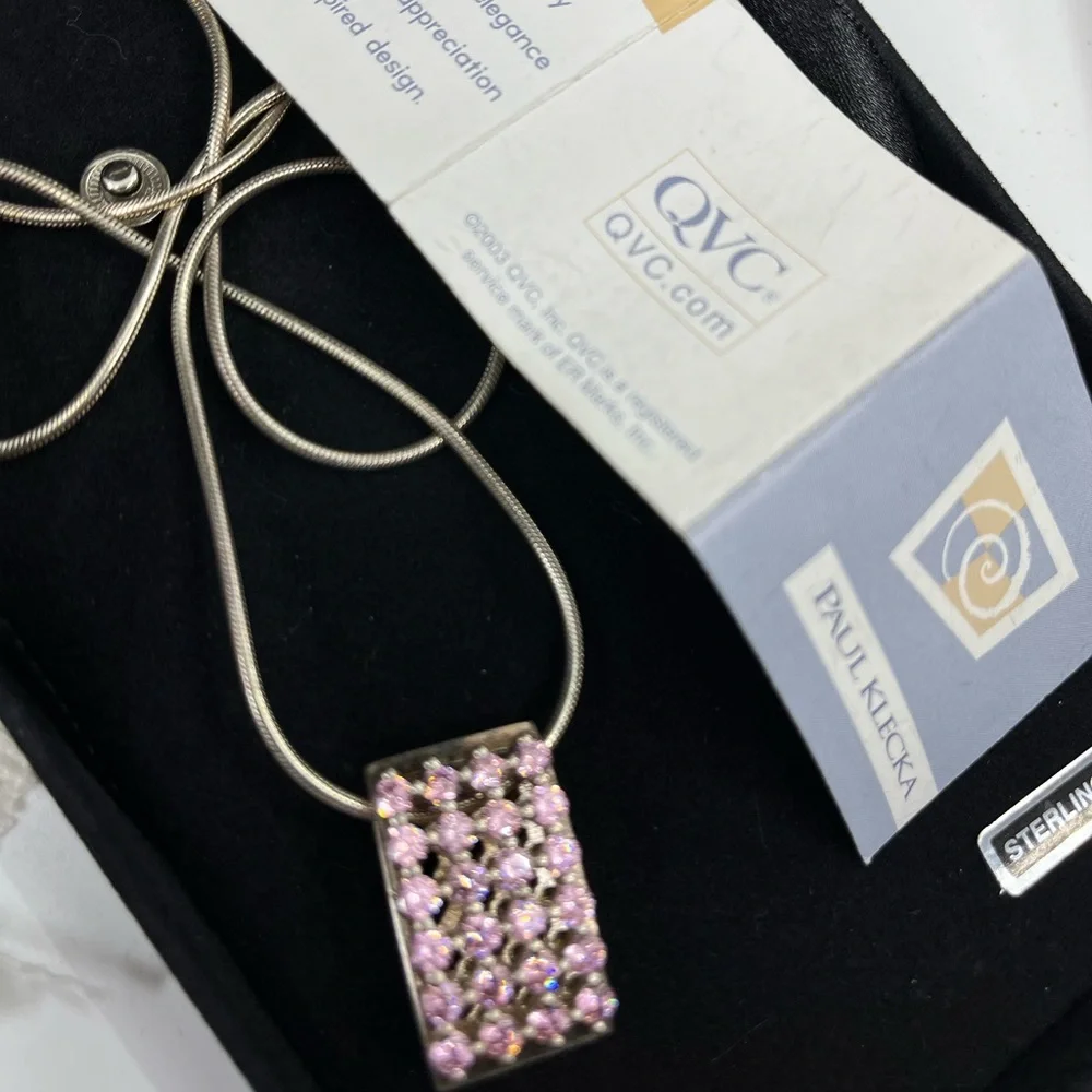 Paul Klecka Sterling Silver Diamonique Pendant Necklace – Pink & Yellow Stones - Picture 4 of 16